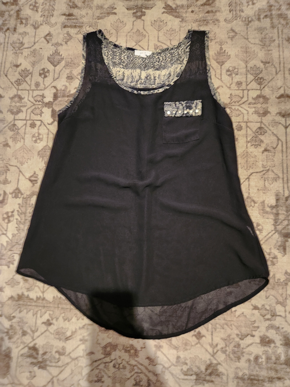 mine Black Lace-Trim Sequin Pocket Tank